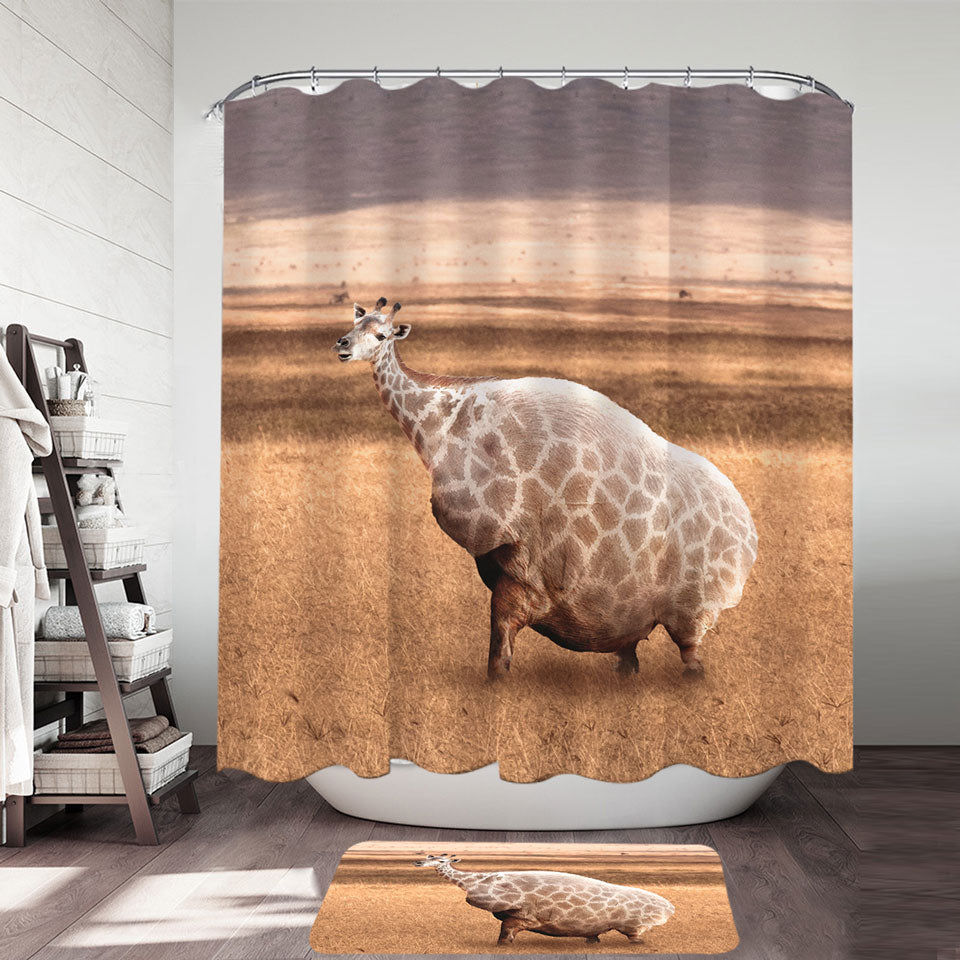 Funny Animals Art Fat Giraffe Shower Curtain
