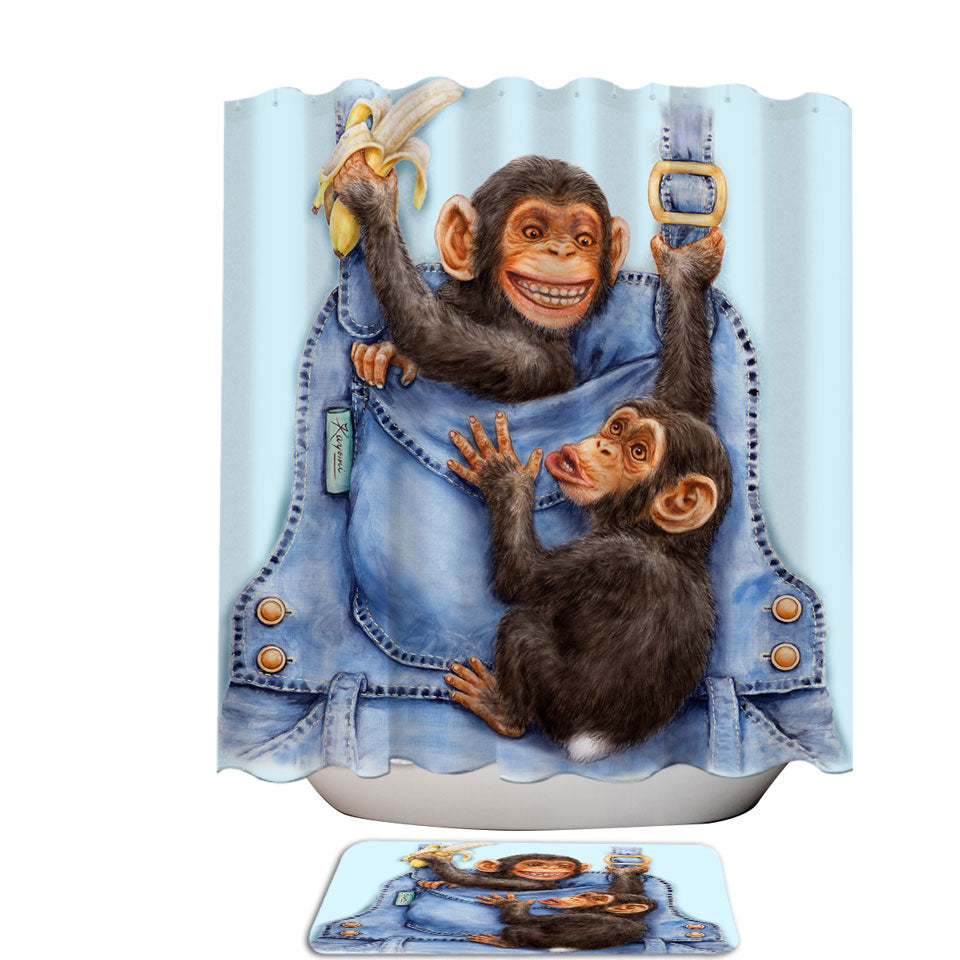 Funny Animals Shower Curtains Painting Chimpanzees Overall