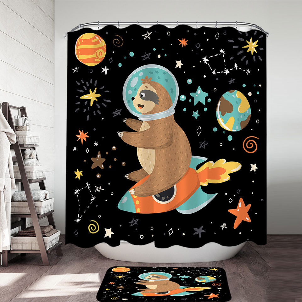 Funny Astronaut Sloth Kids Shower Curtains