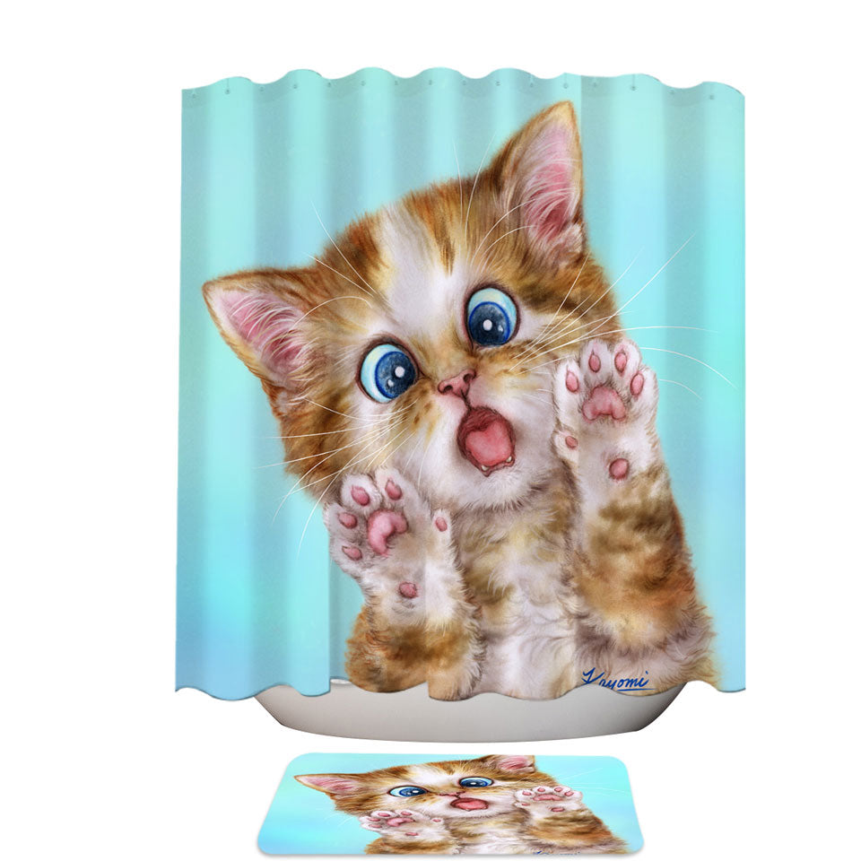 Funny Bathroom Shower CurtainsCats Surprised Ginger Tabby Kitty Cat