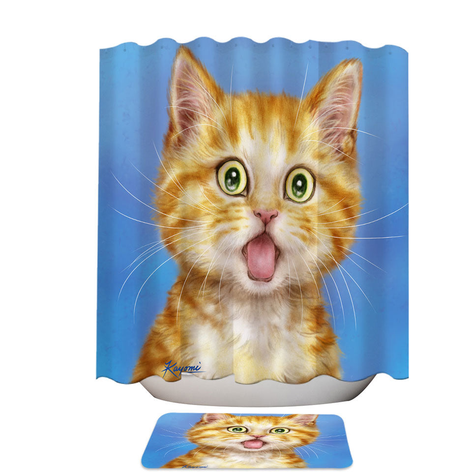 Funny Cat Shower Curtain Ginger Kitten is in Shock