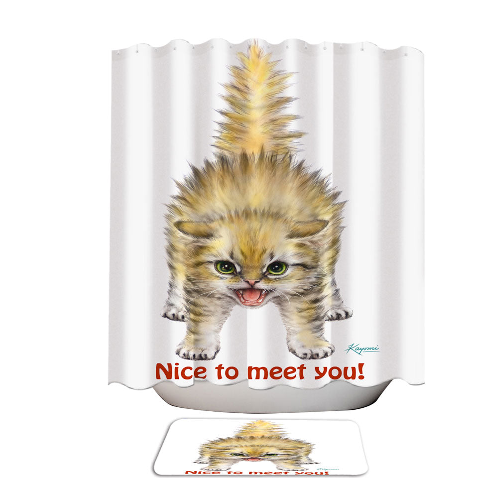 Funny Cats Aggressive Kitten Shower Curtain Fabric