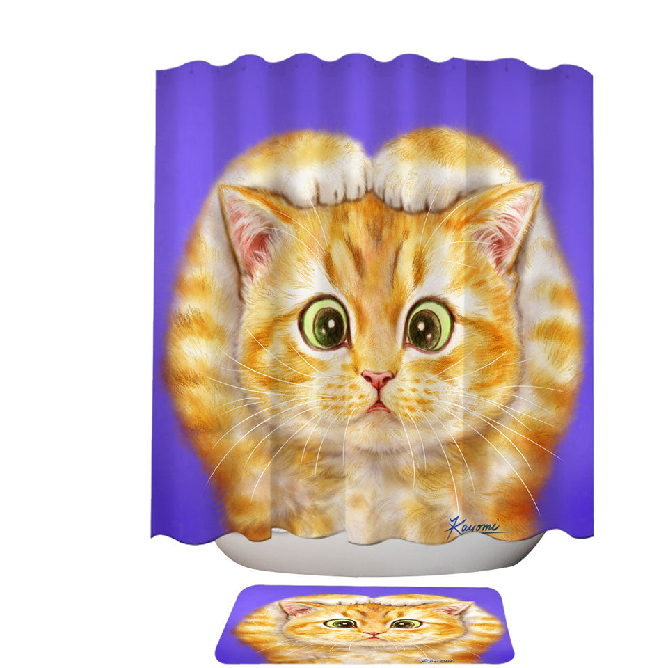 Funny Cats Modern Shower Curtains Drawings Cute Ginger Kitty