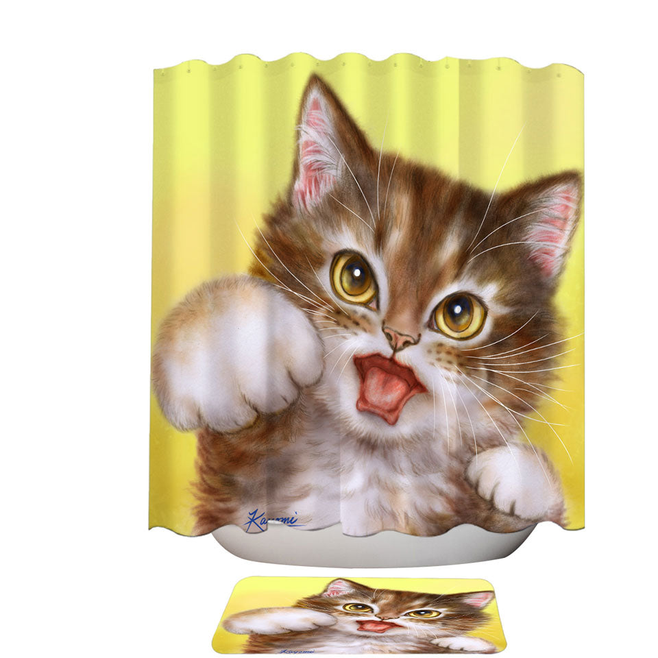 Funny Cats Shower Curtain Aggressive Cute Little Kitty