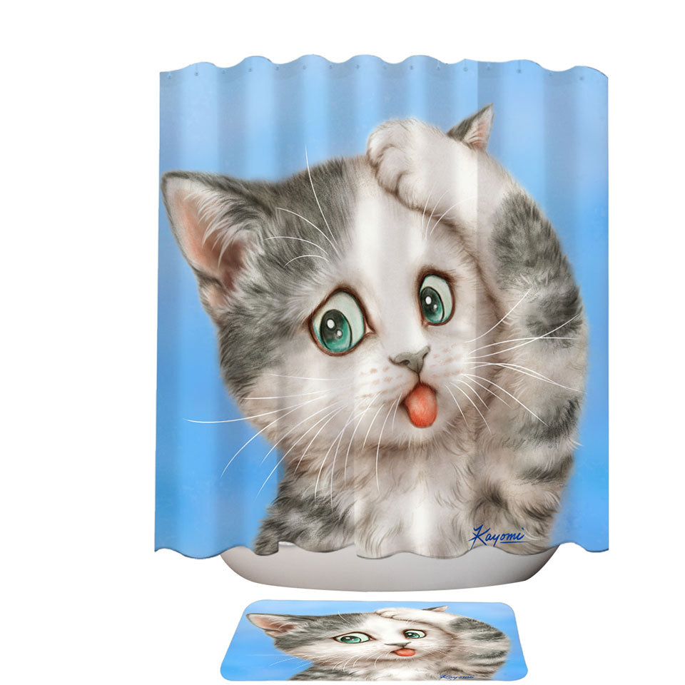 Funny Cats Shower Curtains Display Art Frustrated Grey Kitty