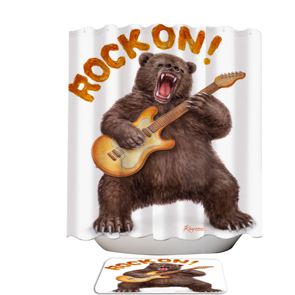 Funny Cool Animal Art Rock on Guitar Bear Shower Curtain
