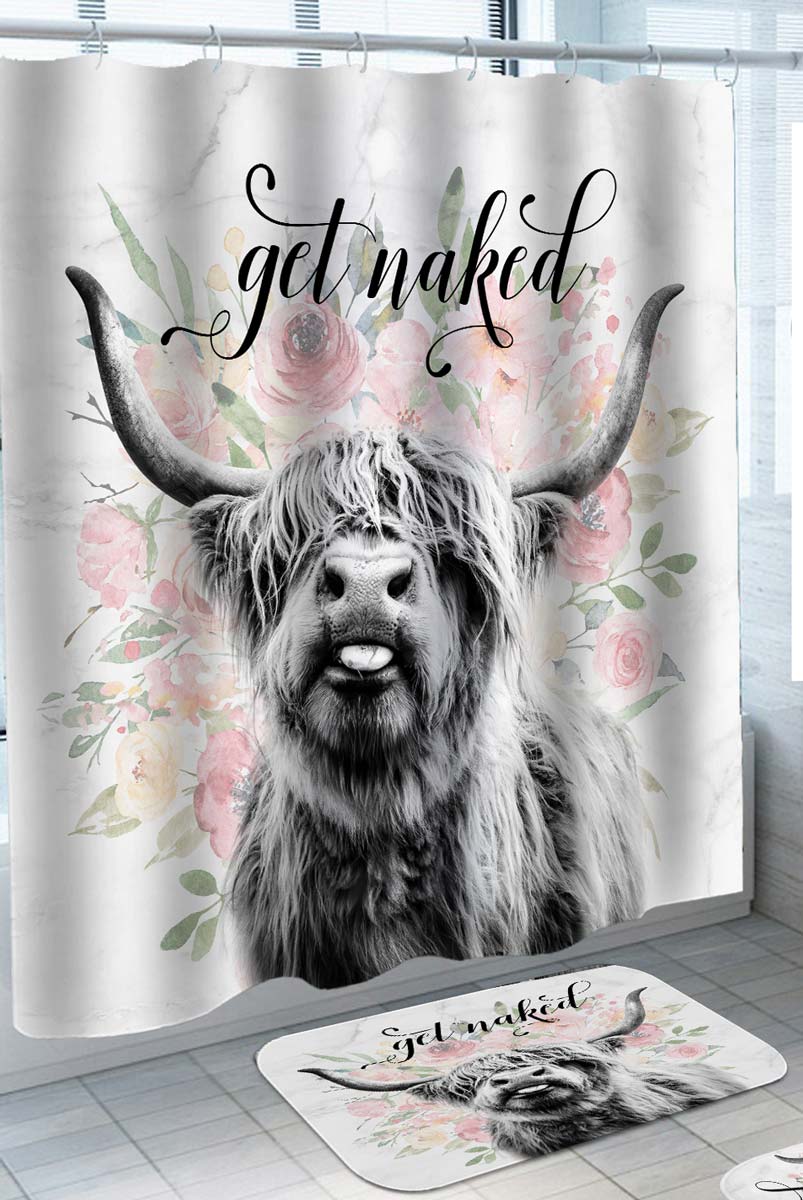 Funny Cool Shower Curtains Floral Shaggy Yak Get Naked