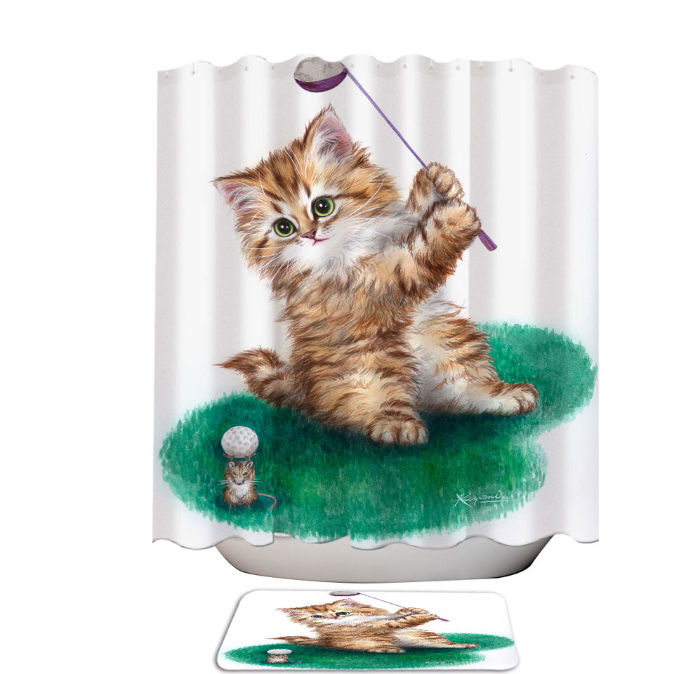 Funny Cute Cat Little Golfer Shower Curtain