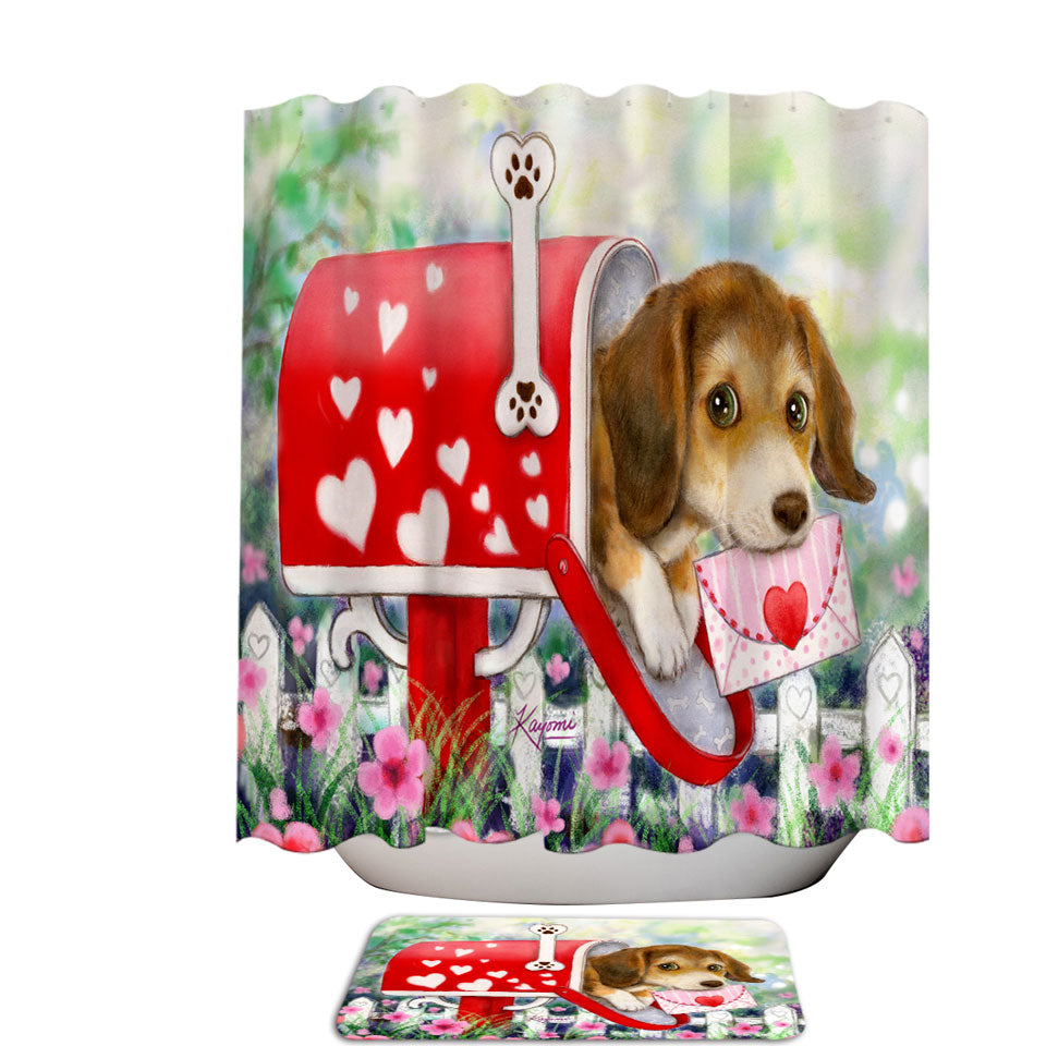 Funny Dog Mailbox Puppy with Hearts Shower Curtain