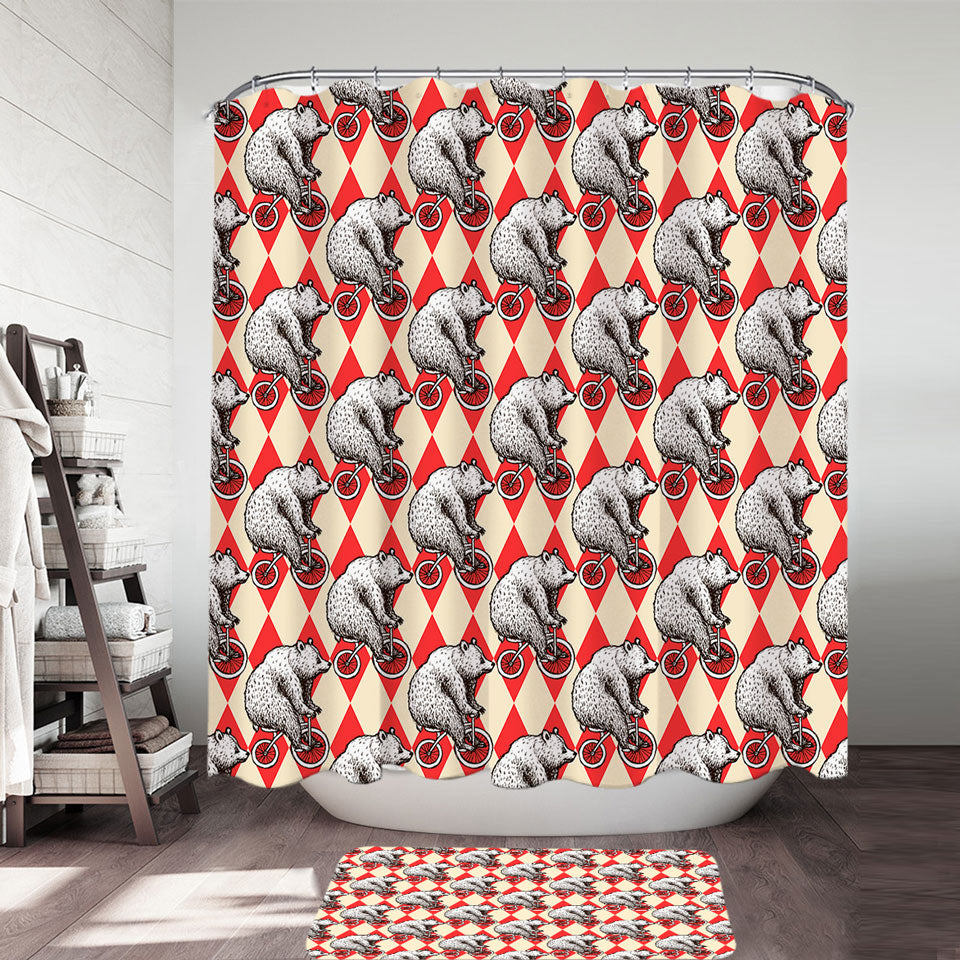 Funny Fabric Shower Curtains Bear Riding a Bicycle