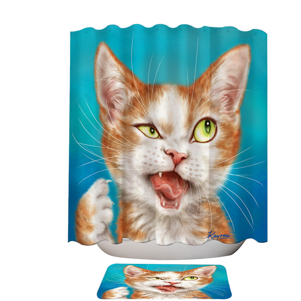 Funny Fabric Shower Curtains Cat Drawings Cool Looking Kitty