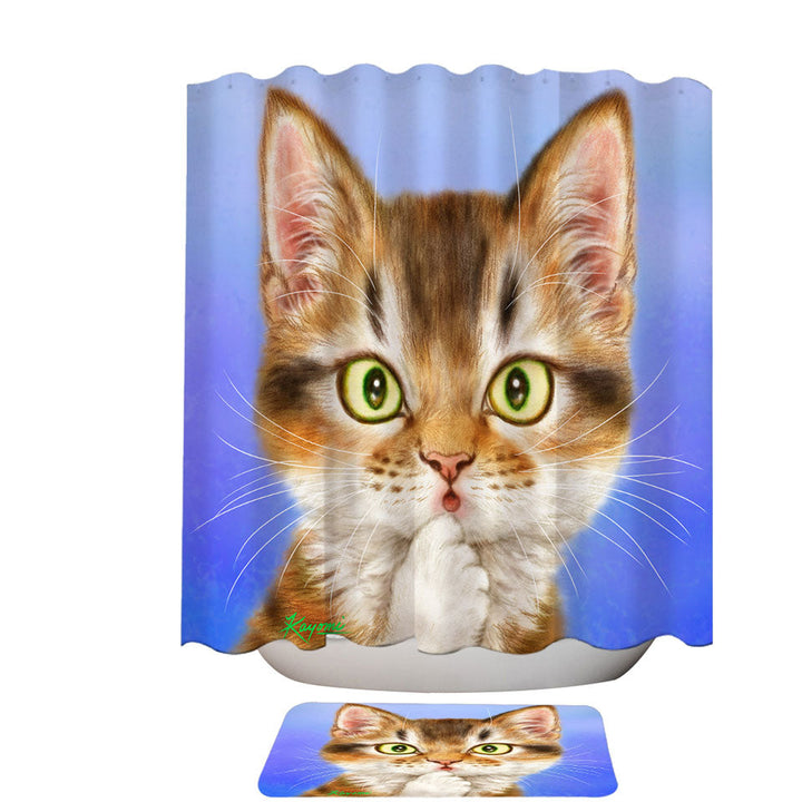 Funny Fabric Shower Curtains Cat Faces Drawings Surprised Kitten