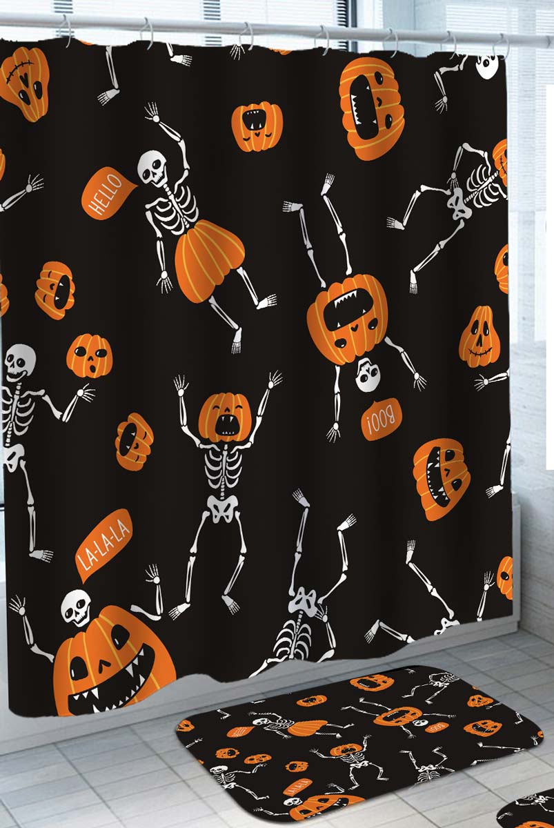 Funny Halloween Shower Curtains Pumpkin Skeletons
