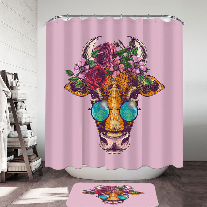 Funny Hipster Cow Shower Curtain