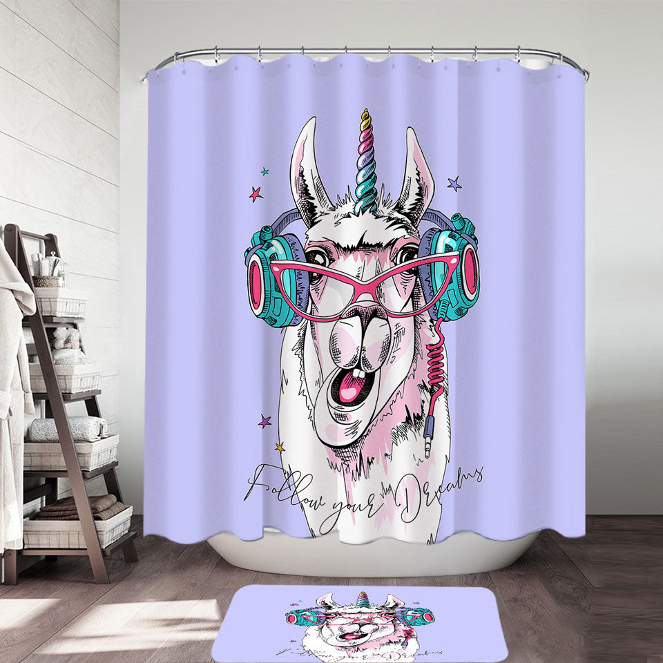 Funny Hipster Unicorn Llama Shower Curtain