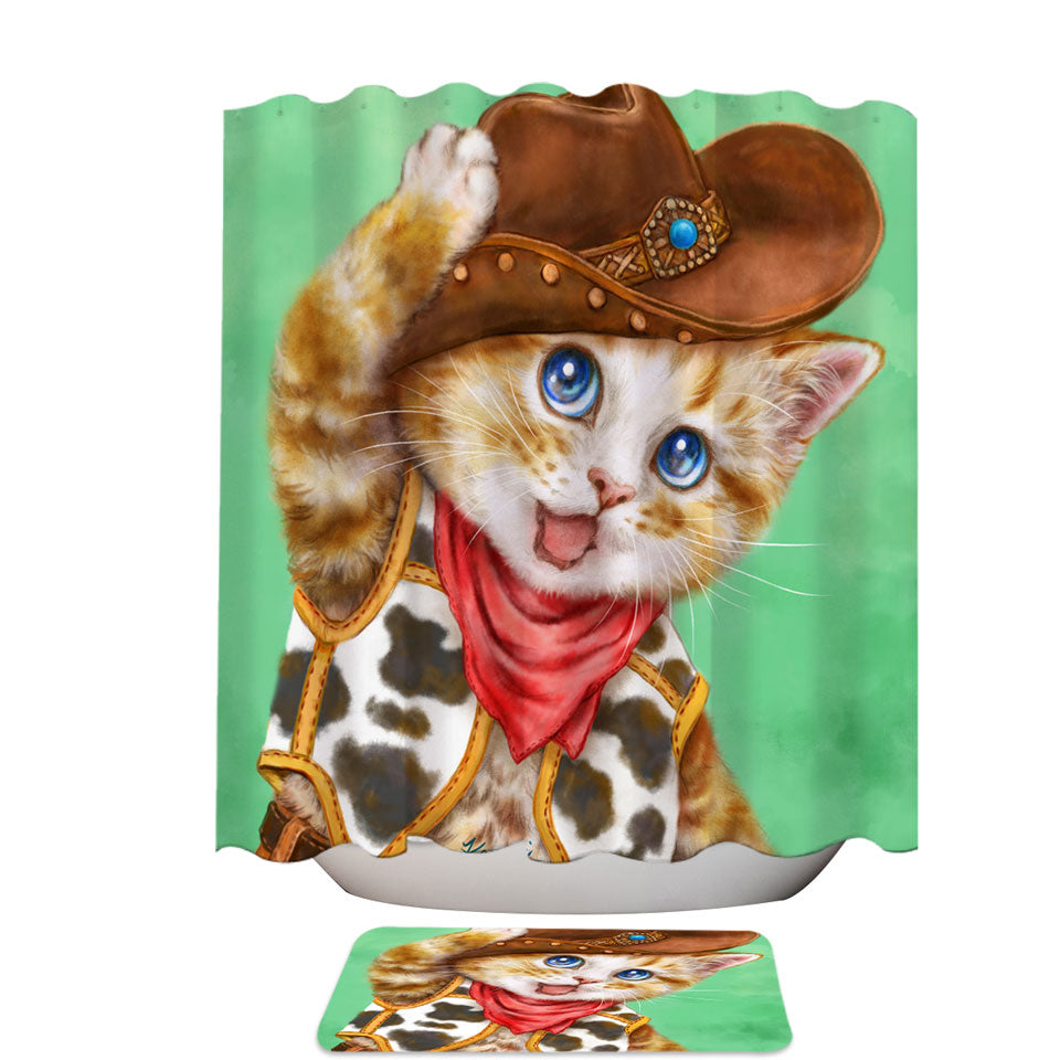 Funny Kittens Cute Cowboy Shower Curtain for Kids Ginger Cat