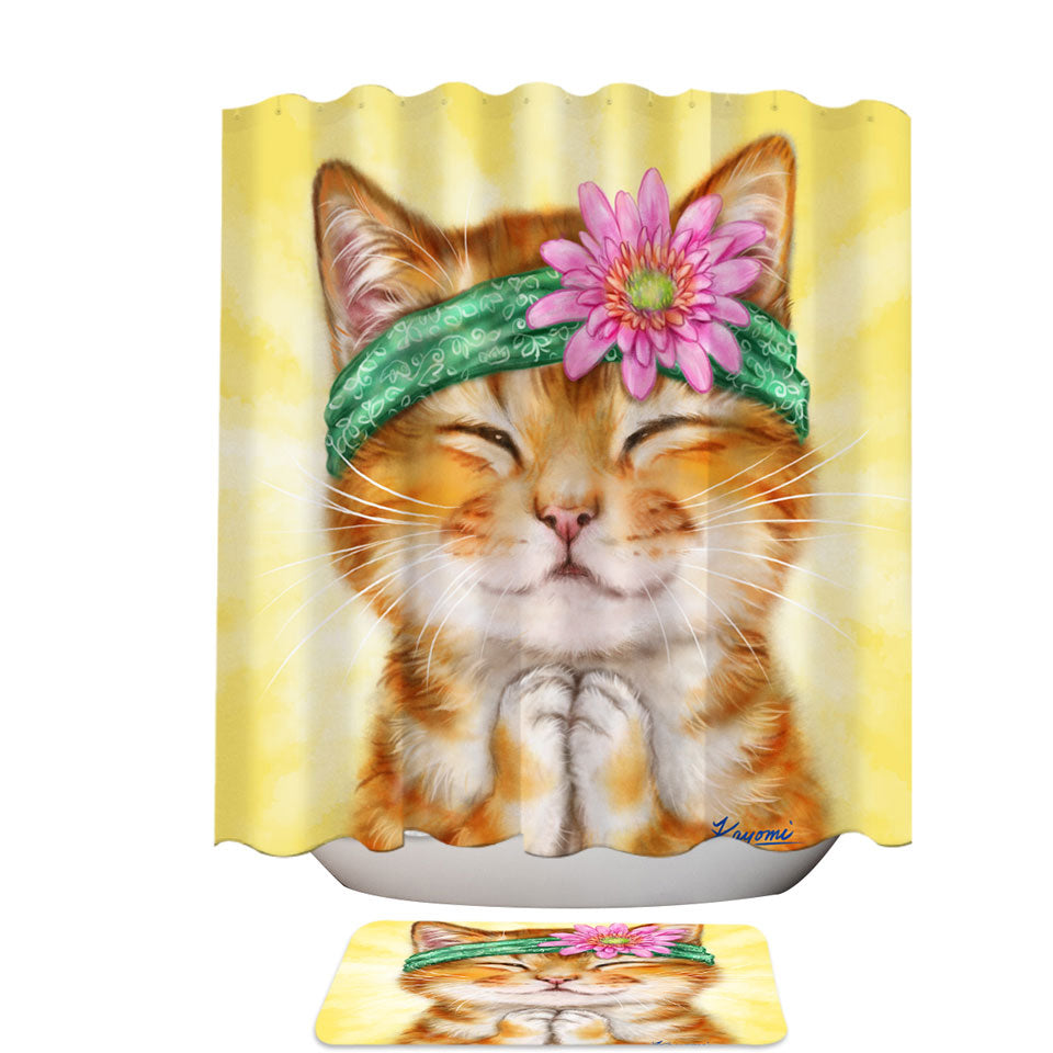 Funny Kittens Flower Hippie Girly Shower Curtains Ginger Cat