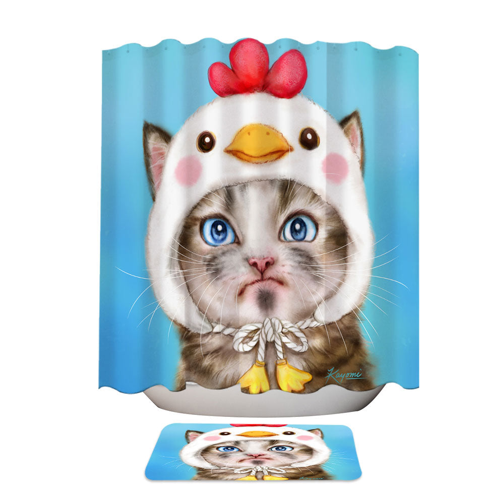 Funny Kittens Shower Curtains For Sale Unpleased Cat Dressed as a Bird Chick
