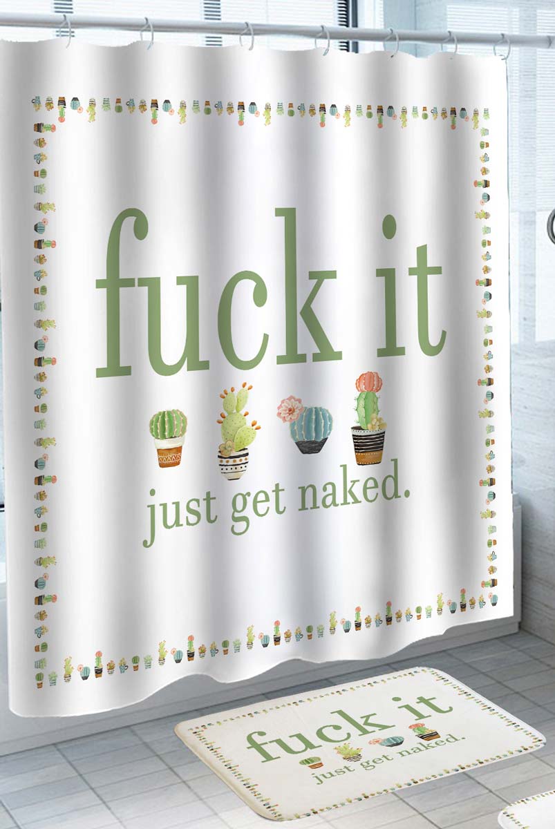 Funny Mens Shower Curtains Cactus and Just Get Naked