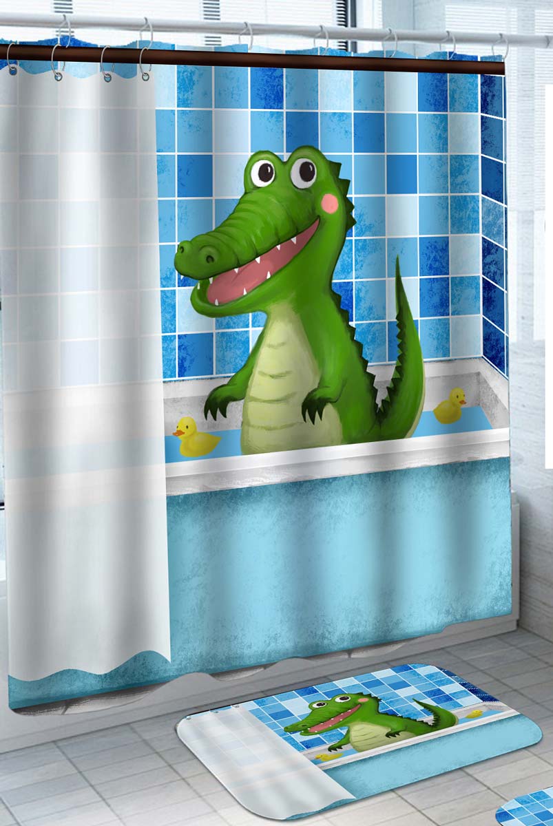 Funny Shower Curtain Alligator Crocodile Taking a Bath