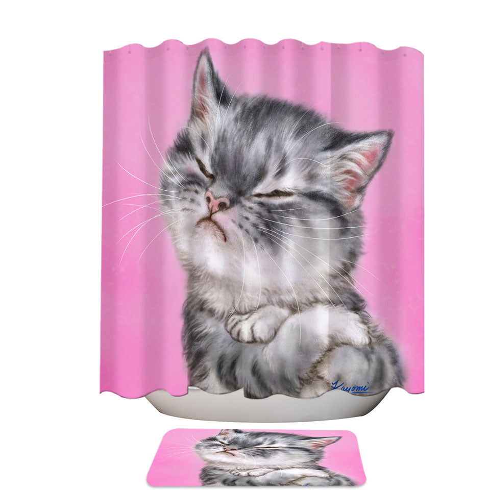 Funny Shower Curtain Cats Angry Grey Tabby Kitty Cat