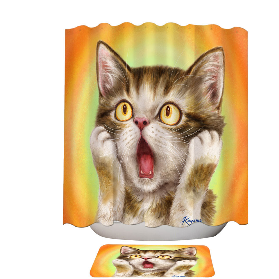 Funny Shower Curtain with Cat Designs Freaked Out Kitten