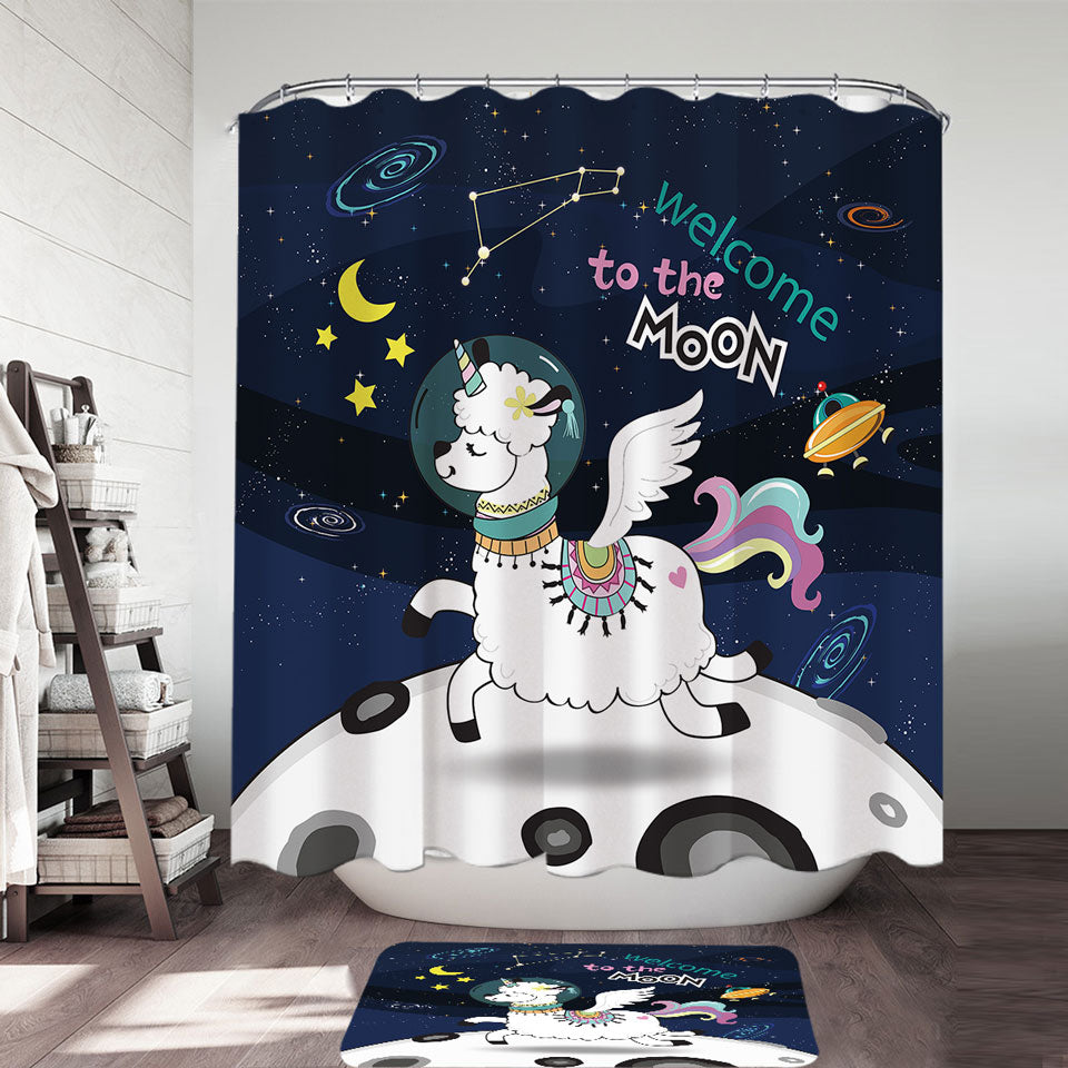 Funny Shower Curtains Astronaut Unicorn Sheep
