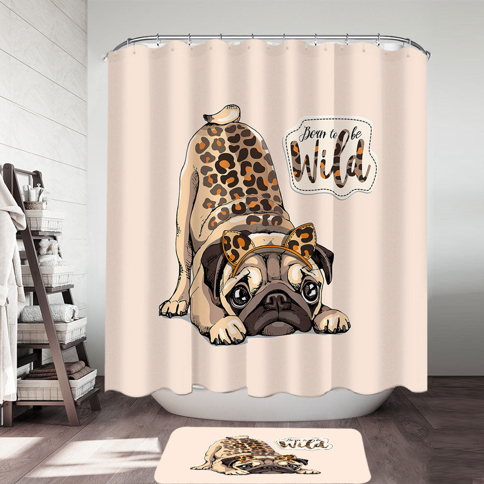 Funny Shower Curtains Born to be Wild Pug