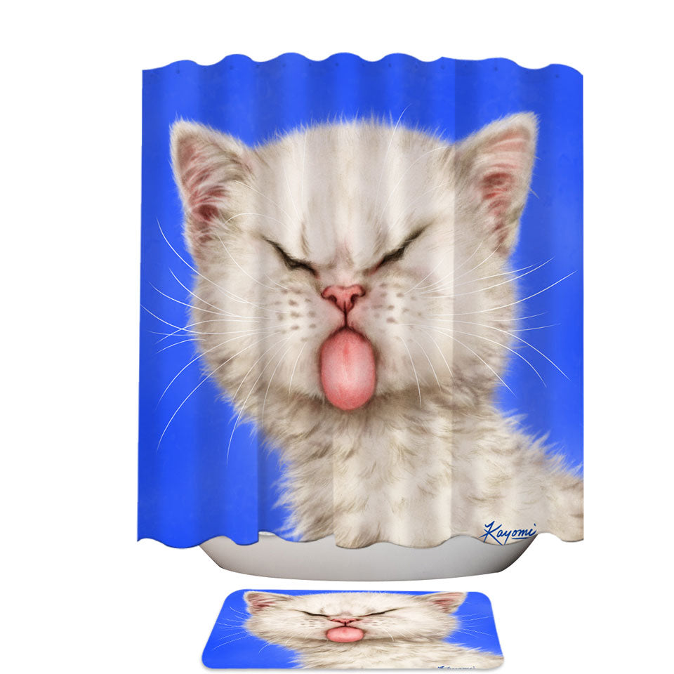 Funny Shower Curtains Cats Silly Face Tongue Out Kitten