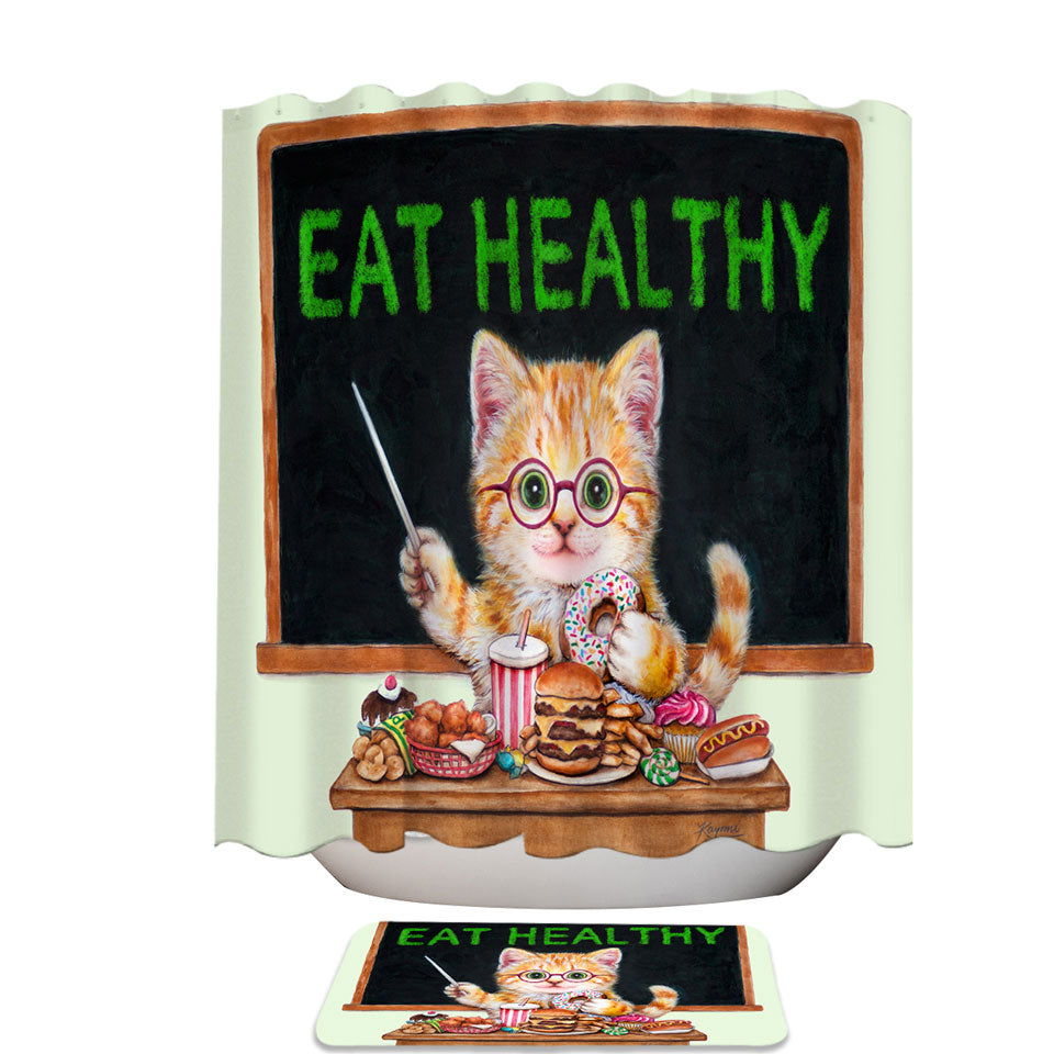 Funny Shower Curtains Cute Cats Fast Food Teacher Kitten