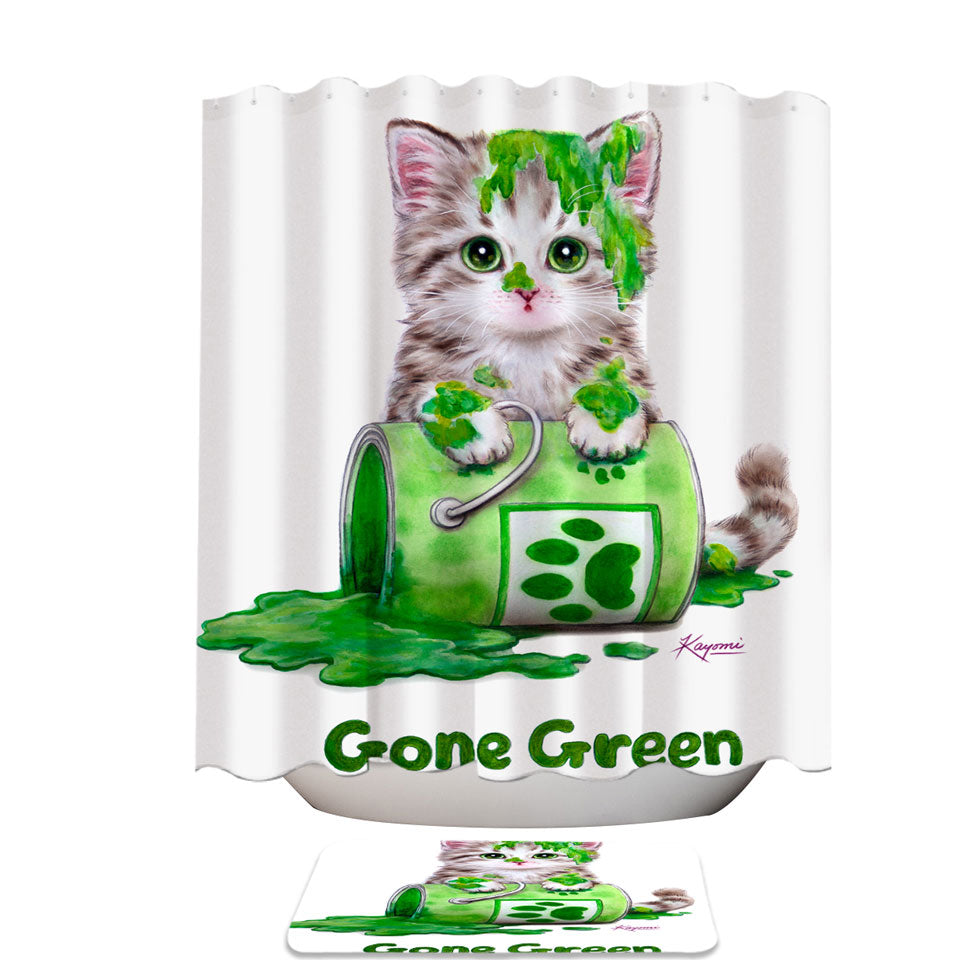 Funny Shower Curtains Cute Cats Gone Green Tabby Kitten