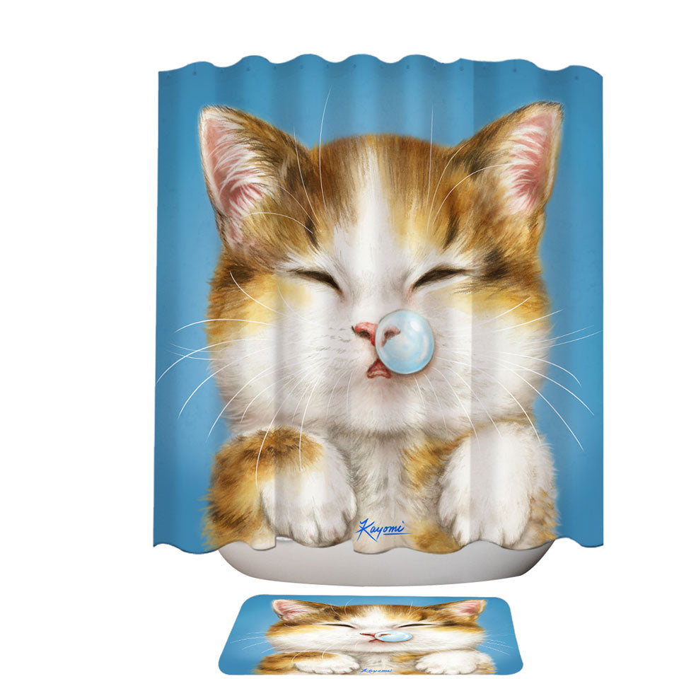 Funny Shower Curtains Drawings for Kids Cute Sleepy Kitty Cat