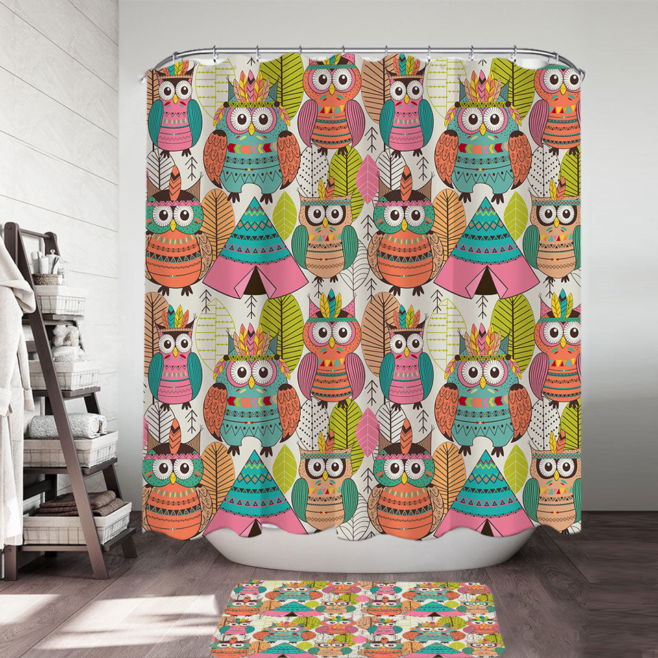 Funny Shower Curtains Native American Owls