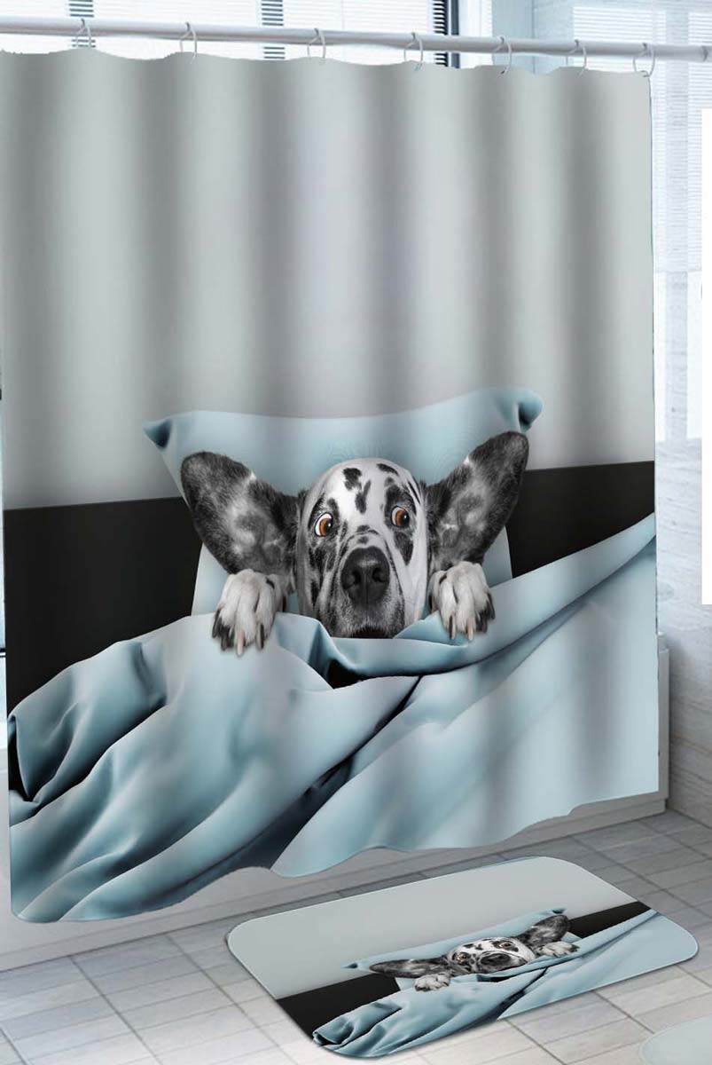 Funny Shower Curtains Scared Dalmatian Dog