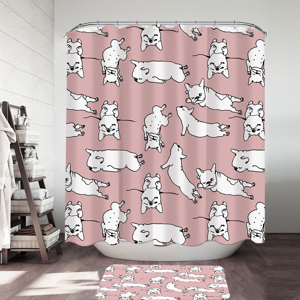 Funny Shower Curtains Sleeping Bulldog Puppies