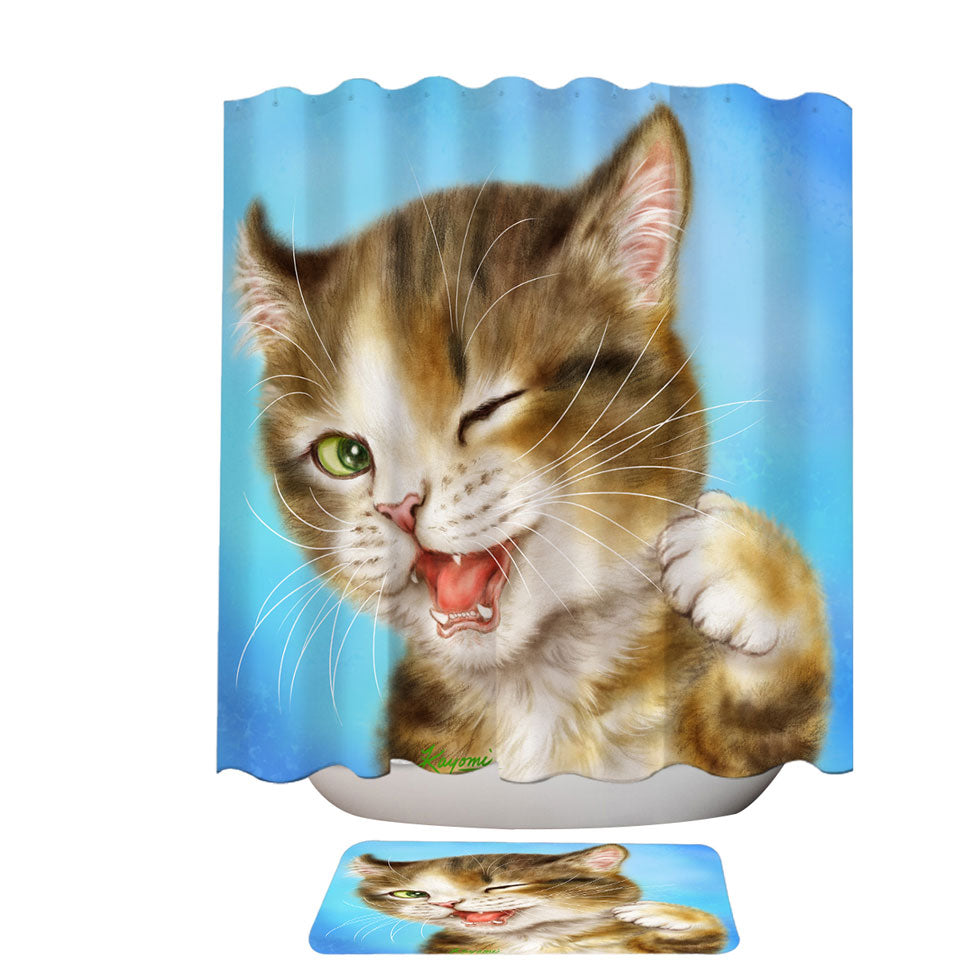 Funny Shower Curtains for Kids Cats Winking Little Kitty