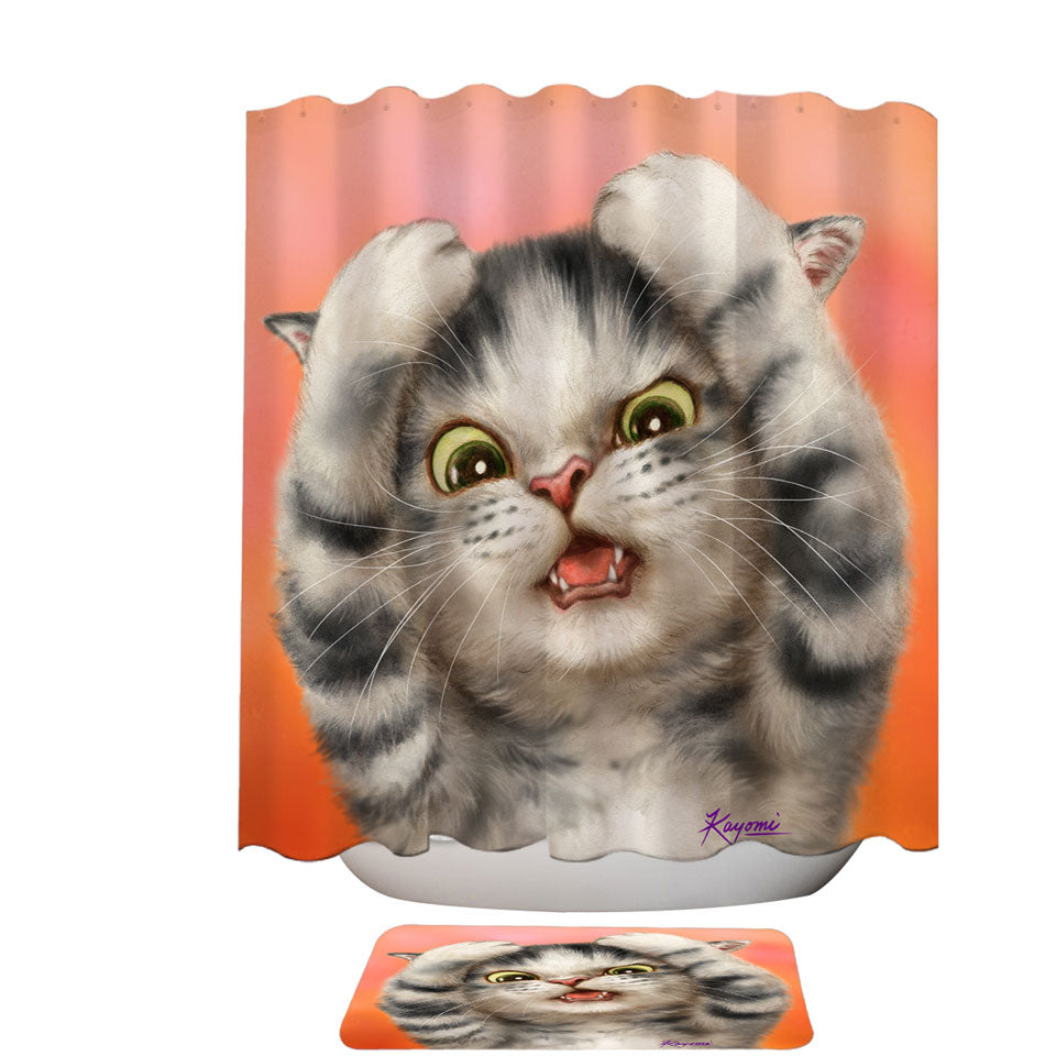 Funny Shower Curtains made of Fabric Cats Cute Kitten Surprised