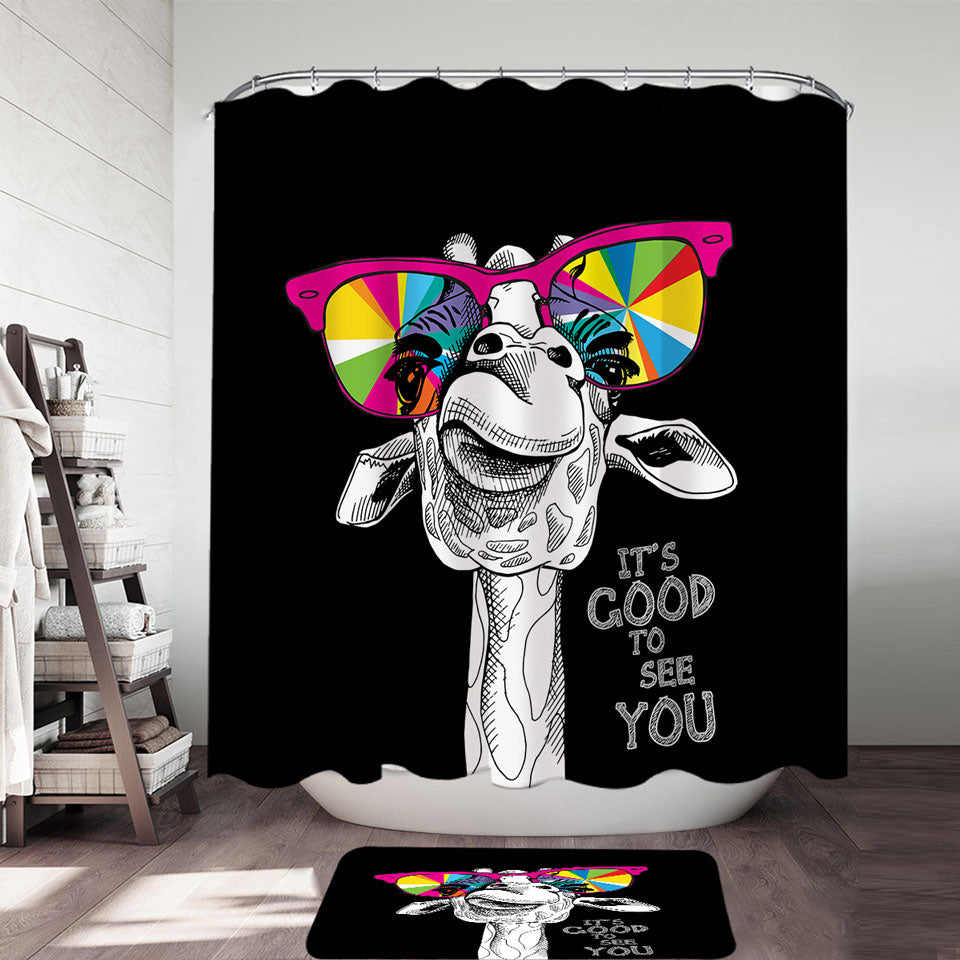 Funny Shower Curtains of Colorful Glasses Giraffe