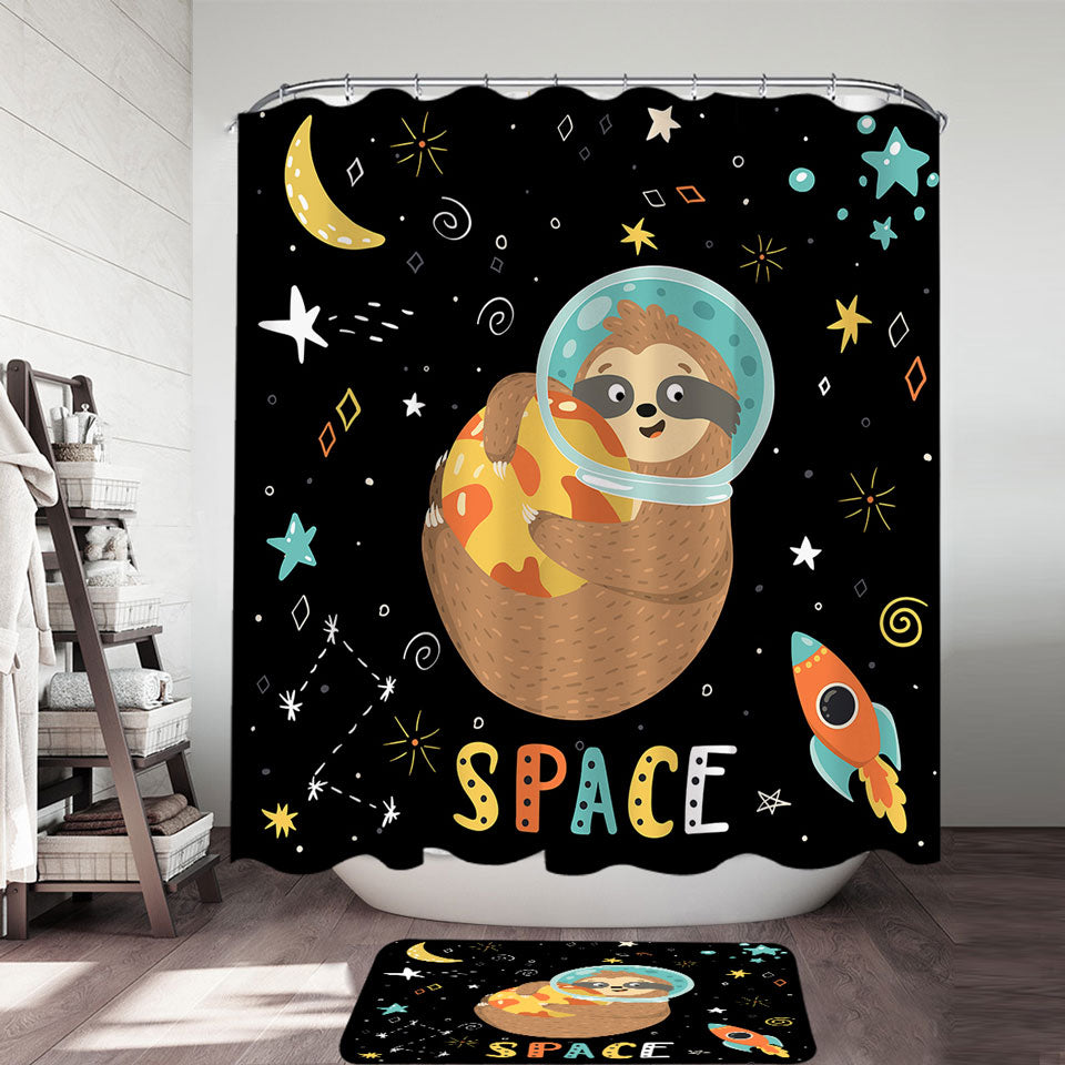 Funny Shower Curtains with Astronaut Sloth in Space