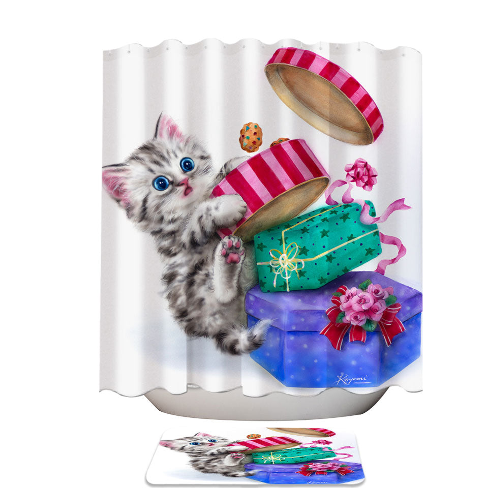 Funny Shower Curtains with Cute Christmas Gifts Thief Cookie Kitty Cat