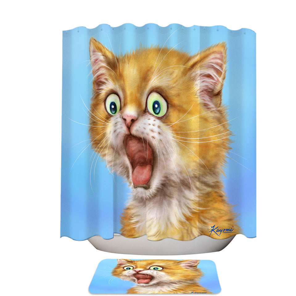 Funny Shower Curtains with Kittens Ginger Kitty Cat is in Shock
