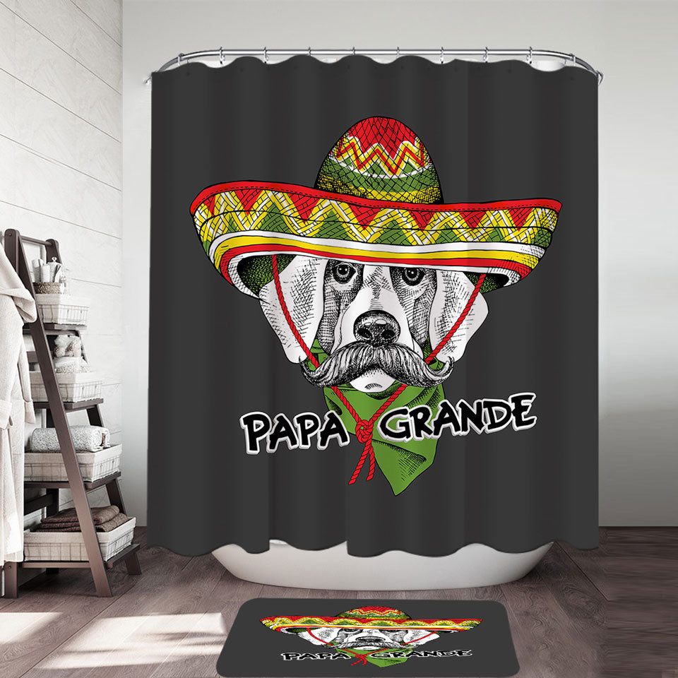 Funny Shower Curtains with Mexican Dog Wearing Sombrero