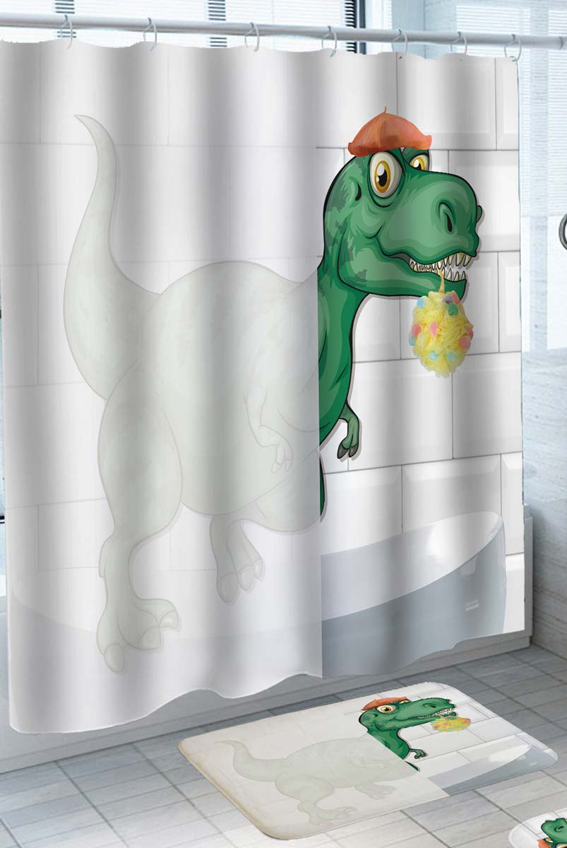 Funny Shower Curtains with T Rex Shower Time
