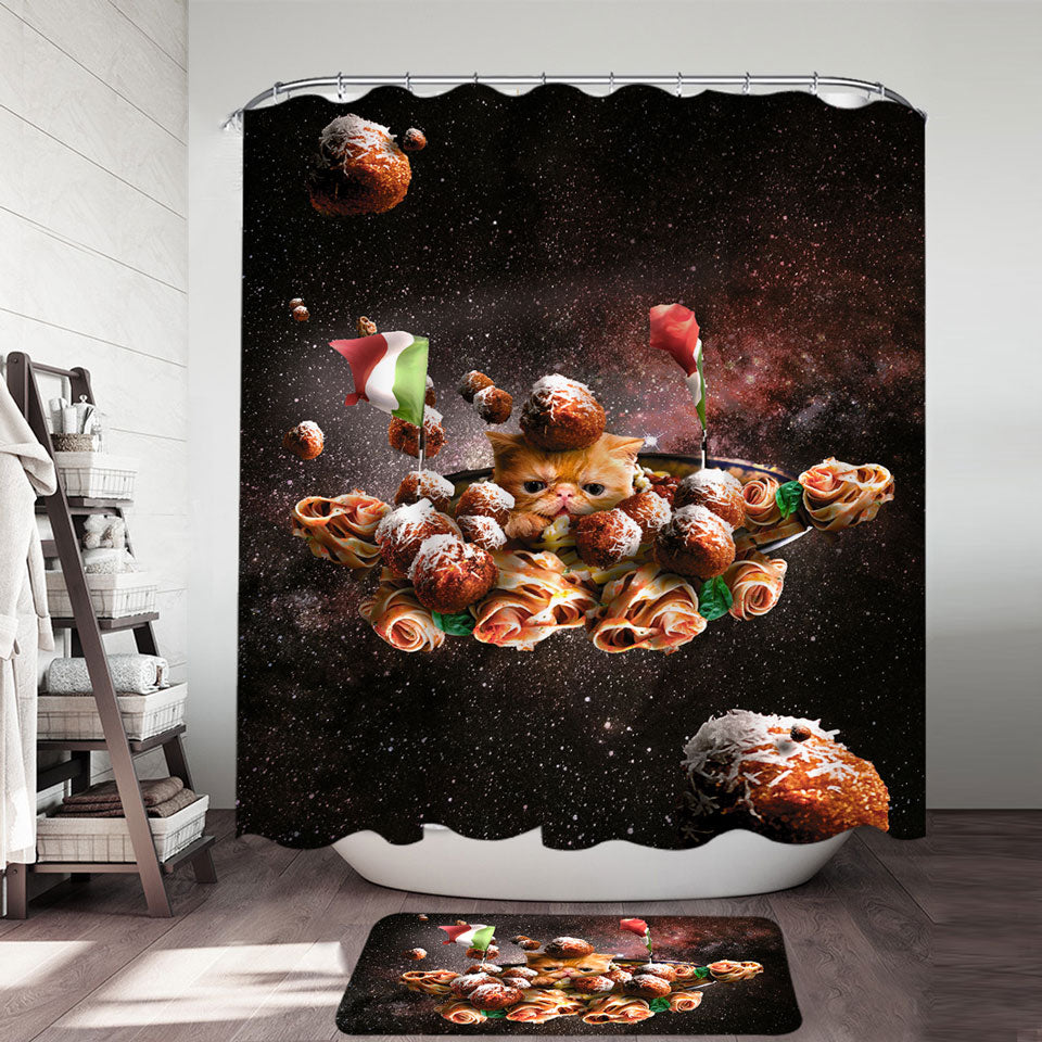 Funny Space Pasta Italian Cat Shower Curtain