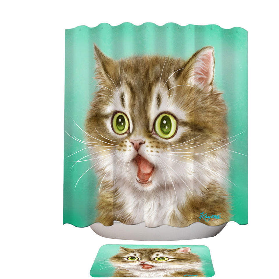 Funny Trendy Fabric Shower Curtains Painted Cats Beautiful Kitty in Shock