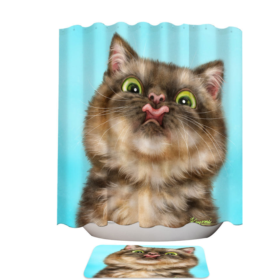 Funny Trendy Shower Curtains Cats Licking Brown Tabby Kitty Cat
