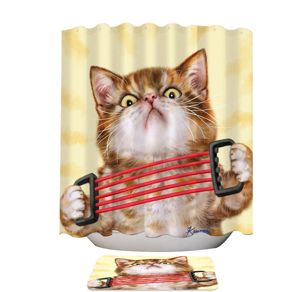 Funny Unique Shower Curtains Kittens Tabby Cat Doing Exercise