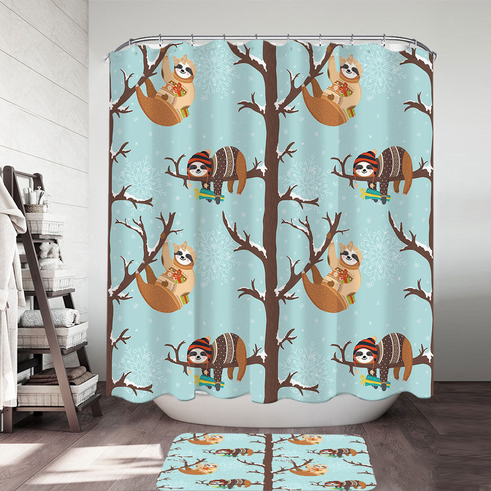 Funny Wintery Sloths Shower Curtains