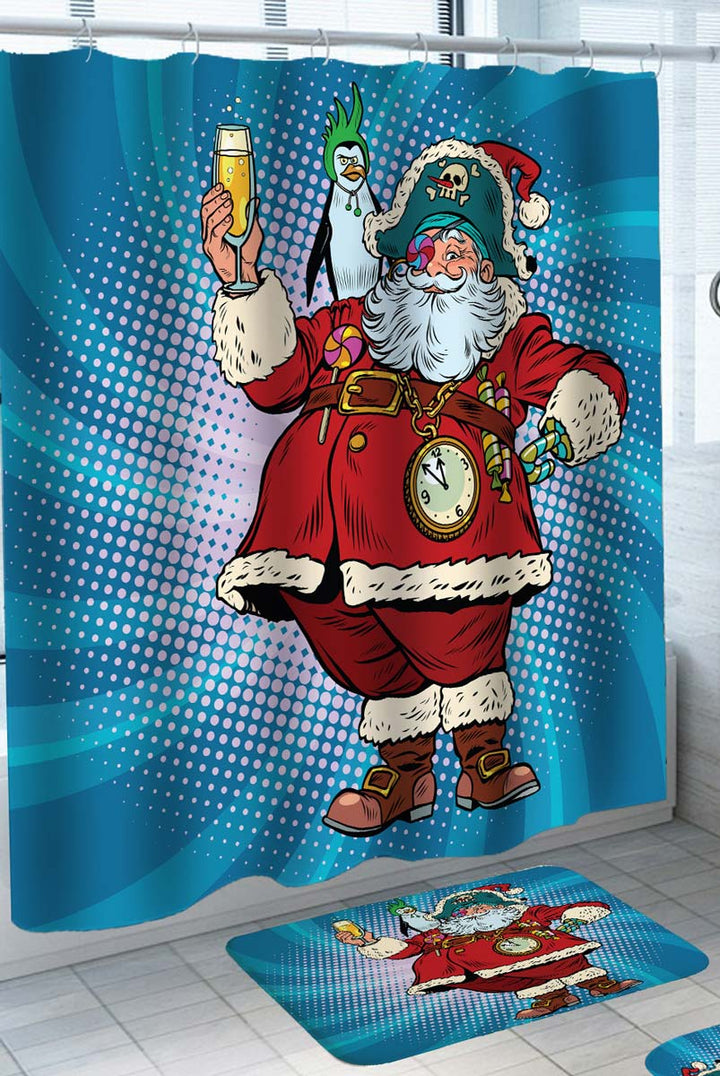 Funny and Cool Shower Curtains Pirate Santa Claus
