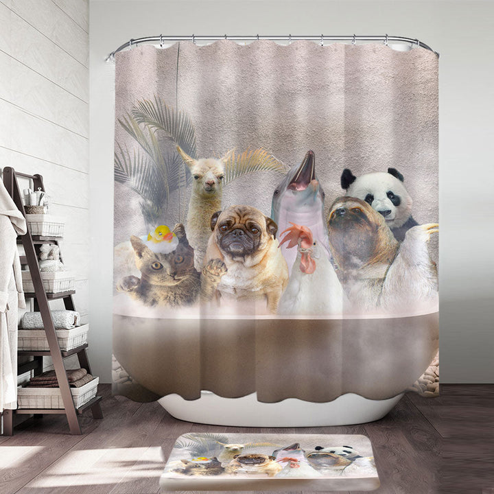 Funny and Cute Animals Shower Curtains Taking a Bath